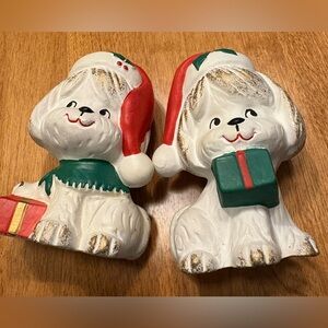 Vintage RB Japan Ceramic Christmas Dog Figurines